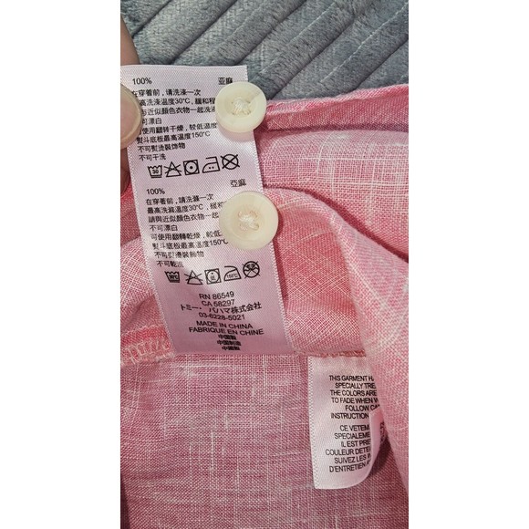 Tommy Bahama Relax Mens M Button Up Shirt Pink 100% Linen Short Sleeve * - Picture 8 of 16